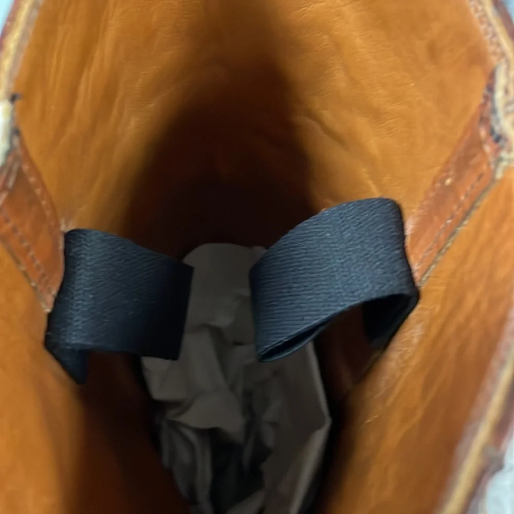 Frye Brown Leather Harness Knee-High Heeled Boots - Picture 9 of 10